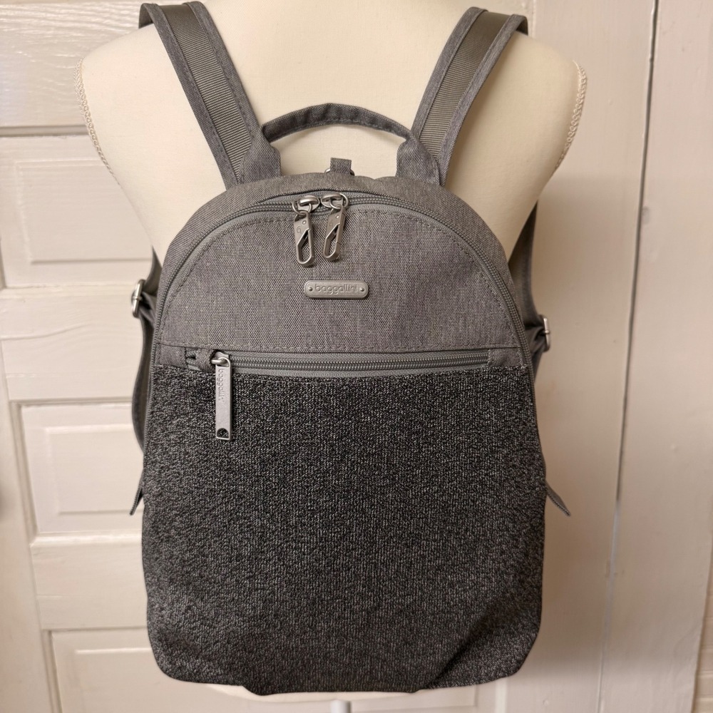 Baggallini Naples Convertible Backpack Gray RFID Blocking Travel Bag Knit Trim